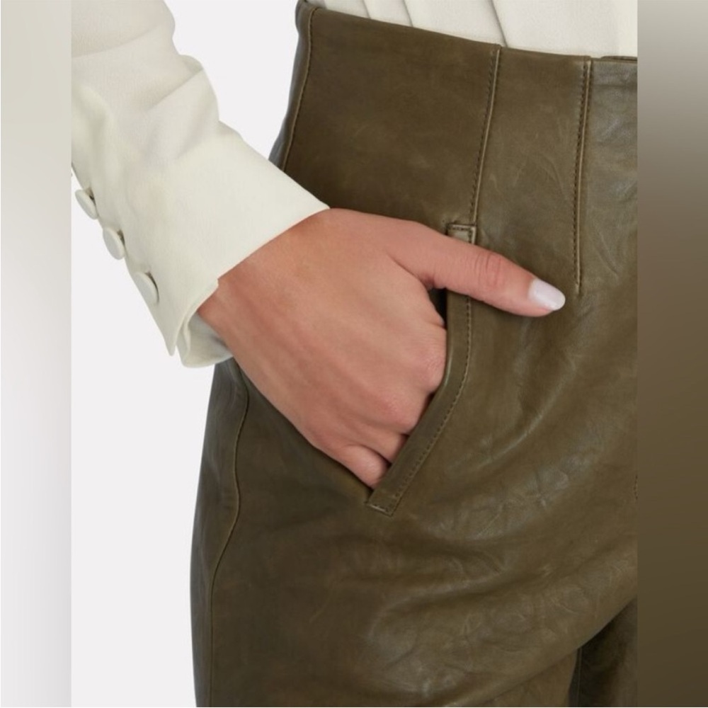Veronica Beard Sethe Green Moto 100% Lamb Leather Pants size 4 chic 90s feminine - Picture 3 of 14